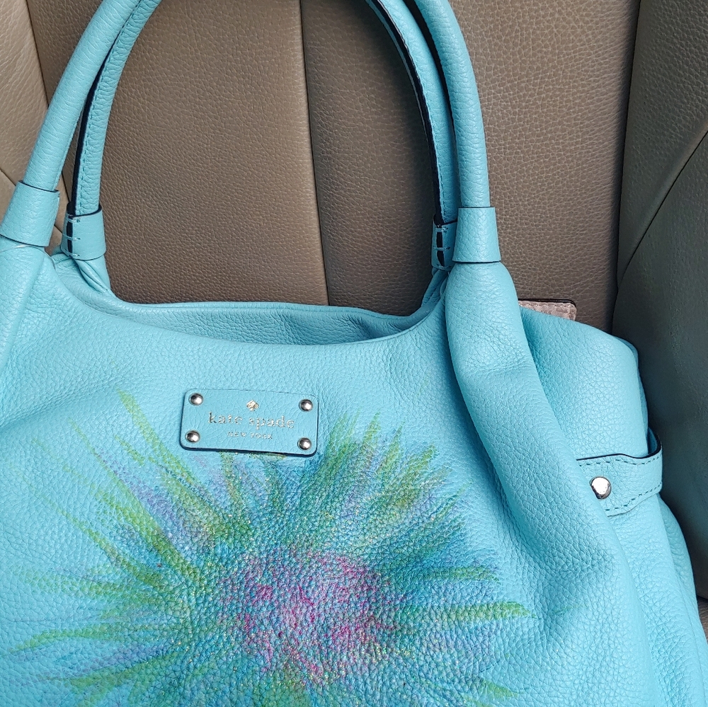 Blue KATE SPADE Hand Painted Flower Leather Bag - Picture 8 of 8